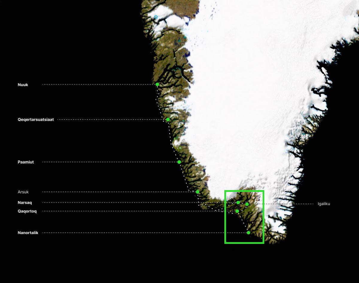 37 timer i Sydgrønland map